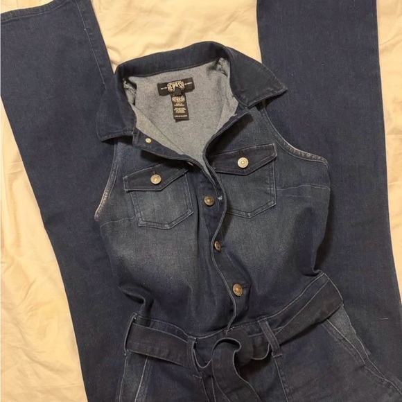 Rewash Pants - Rewash Women's Dark Blue Denim jumpsuit